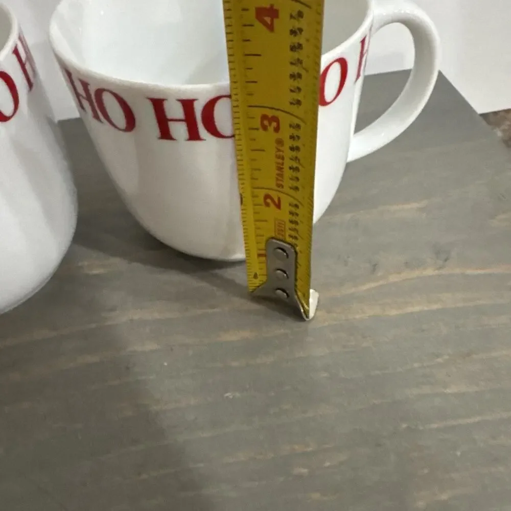 Crate & Barrel “HO HO HO” 12oz Mug Cup Red White Christmas Set Of 2